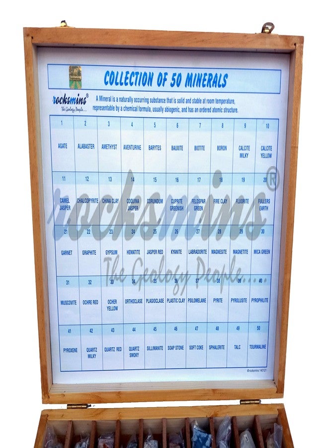 روكسمينز مجموعة روكسمنز من 50 معدنًا في صندوق خشبي MI50WB، مجموعة من 50 عينة معدنية كبيرة للطلاب في المدارس والكليات، أدوات تعليمية في علم الجيولوجيا، مثالية لدراسة علوم الأرض والأحجار. - Image 3